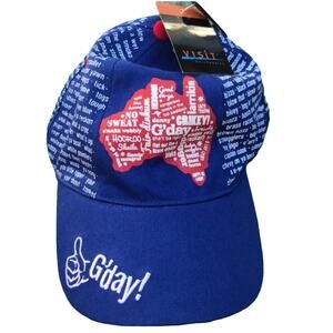 Australia hat with slang sayings all over G'day Hook & Loop New with tags